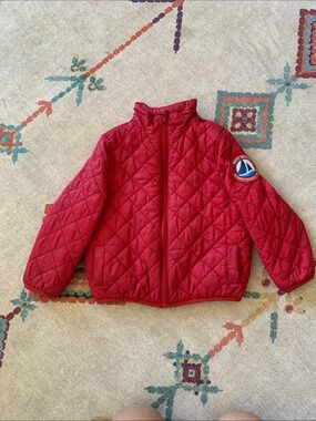 Petit Bateau Quilted Red Puffer Jacket with Patch